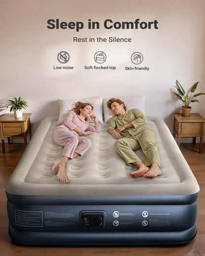 iDOO Queen Air Mattress with Built in Pump, 18 Raised Comfort Blow up Mattress, Upgraded Four Chamber Inflatable Mattress for Guests, Home and Camping, colchon inflable, Portable Air Bed, 650 lbs Max