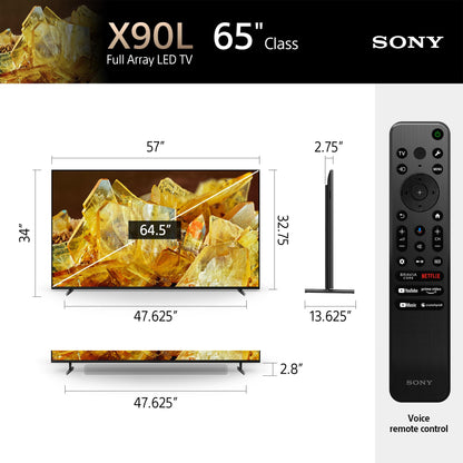 Sony 65 Inch 4K Ultra HD TV X90L Series: BRAVIA XR Full Array LED Smart Google TV with Dolby Vision HDR and Exclusive Features for The PlayStation® 5 XR65X90L- Latest Model,Black