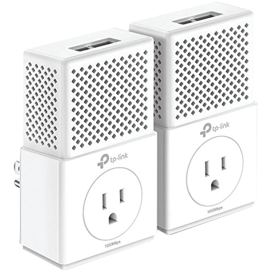 TP-Link AV1000 2-Ports Gigabit Powerline ethernet Adapter, Power Outlet Pass-Through, Powerline speeds Up to 1000Mbps (TL-PA7020P KIT)