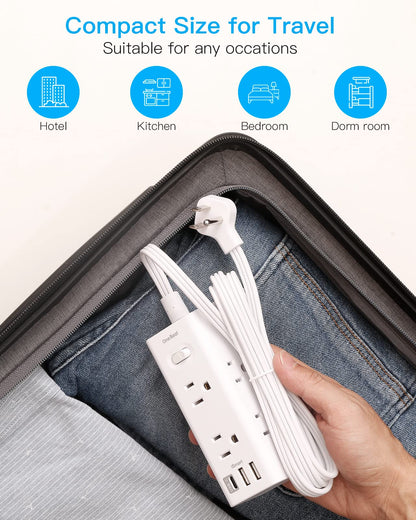 One Beat 10Ft Extension Cord with Multiple Outlets,Flat Plug Power Strip Surge Protector with 10 Ft Long Cord,6 Outlet 3 USB Ports (1USB C),Multi Outlet Wall Plug for Travel,College,Dorm Essentials