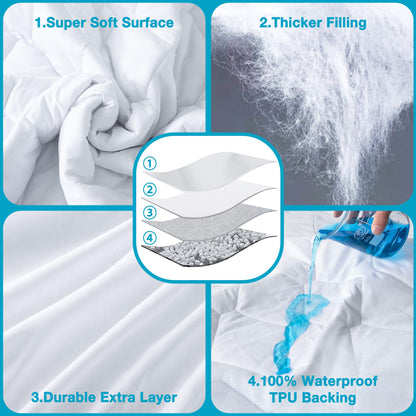 Lunsing Queen Mattress Protector, Soft Breathable Waterproof Queen Size Mattress Pad Cover, 6-18 inches Deep Pocket, White