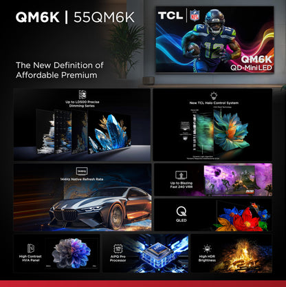 TCL 55-Inch Class QM6K Series QD-Mini LED 4K UHD Google Smart TV Best Value Mini-LED TV - QLED, 144hz, 240hz Gaming Rate, High Contrast Screen, Onkyo Audio, Dolby Atmos (55QM6K, 2025 Model)