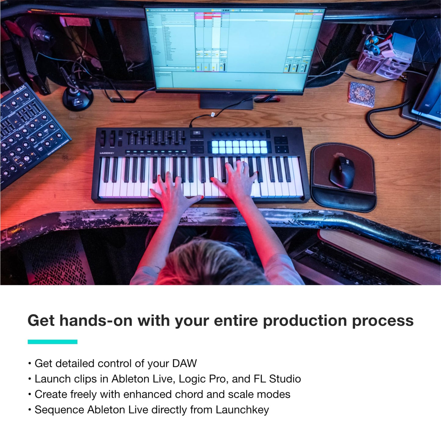 Novation Launchkey 49 MK4 – 49 key Semi-Weighted, USB, MIDI Keyboard Controller with DAW Integration. Chord & Scale Modes, 8 Drum Pads, & Arpeggiator — Includes Software Bundle for Music Production