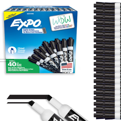 EXPO Dry Erase Markers, Low Odor Ink, Black, Chisel Tip, 40 Count