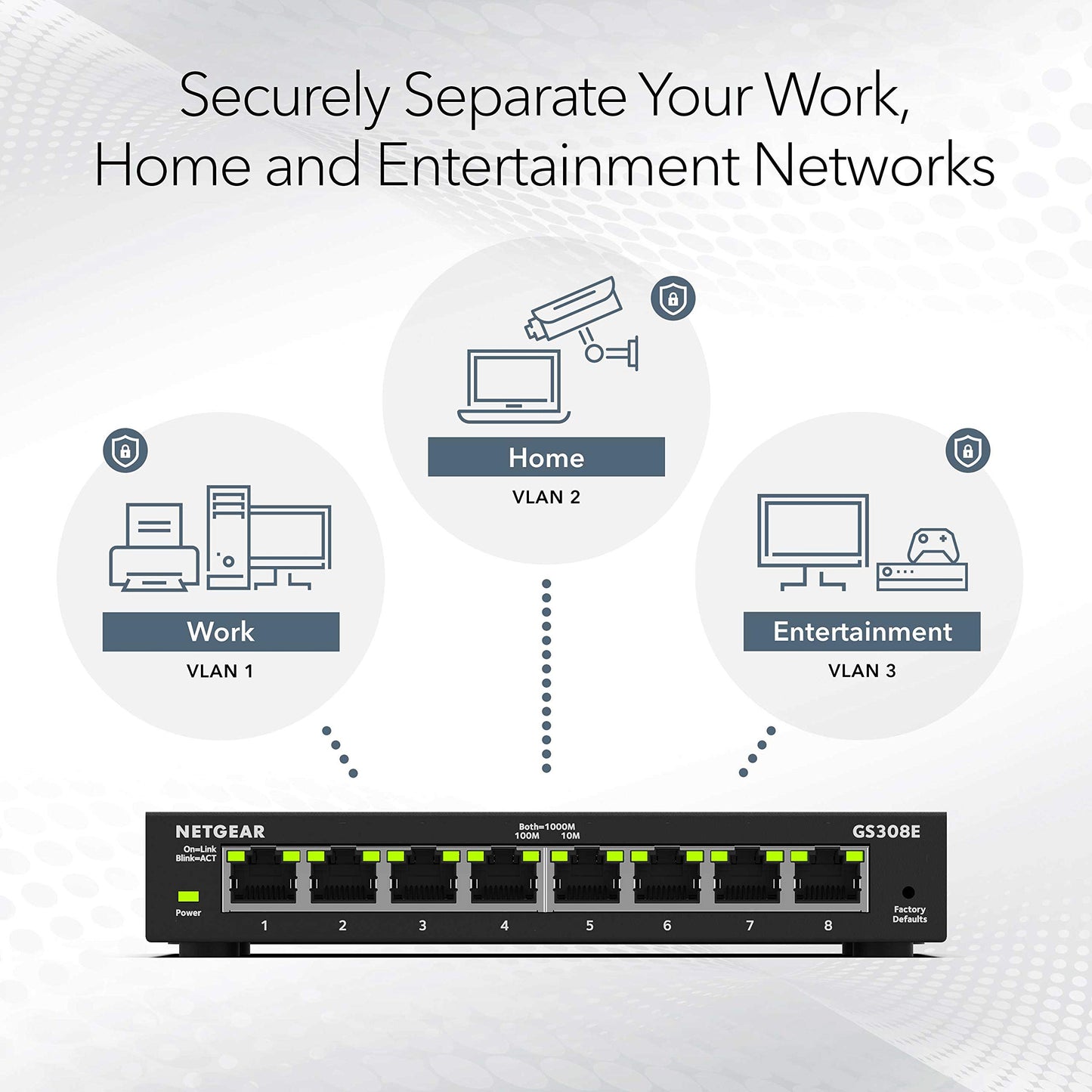 NETGEAR 8-Port Gigabit Ethernet Easy Smart Managed Essentials Switch (GS308E) - Desktop or Wall Mount, Home Network Hub, Office Ethernet Splitter, Silent Operation