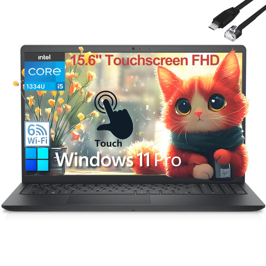 Dell Touchscreen Laptop Computer, Inspiron 15 for College Home Study and Business, Intel i5-1334U (Beat i7-1250U), 15.6" FHD, WiFi 6, Windows 11 Pro S, Type C to RJ45 Cable (32GB RAM, 1TB PCIe SSD)